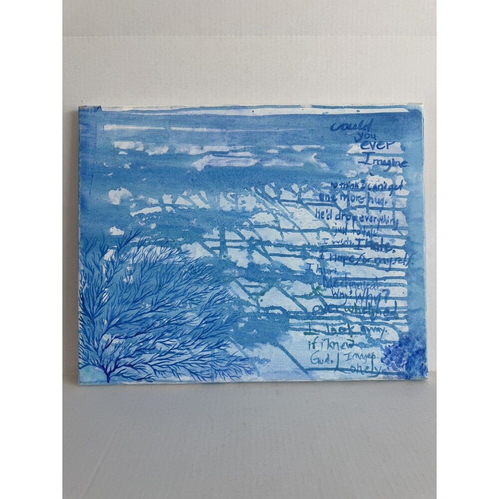 Original Blue Cyanotype Painting - “Could You Ever” 16” In height